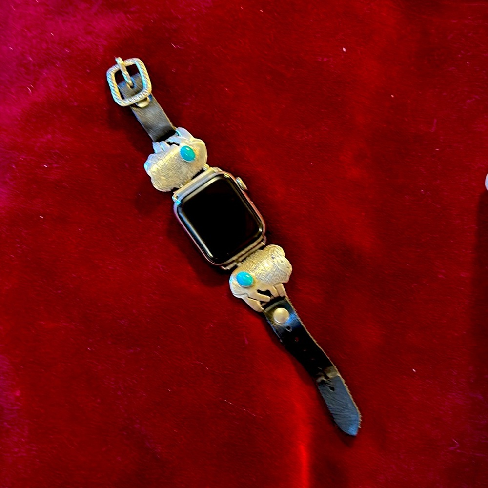 Sterling Silver Native Artist Apple Watch Band Buffalo with turquoise